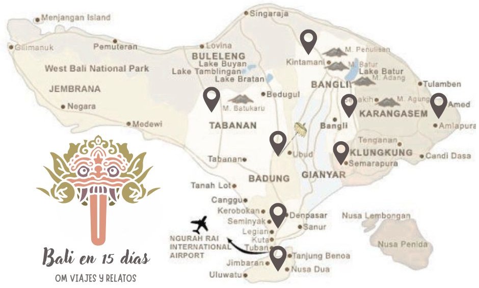 ruta Bali 15 dias mapa