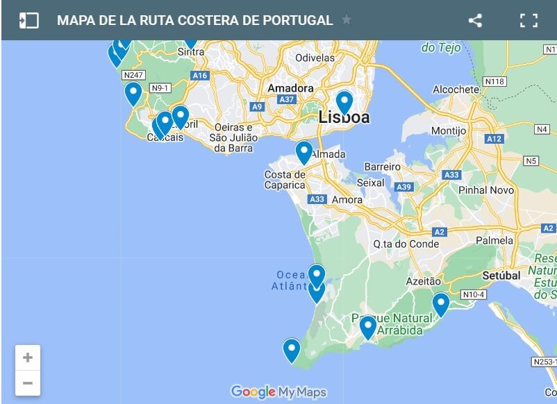 mapa-google-ruta-costera-de-Portugal