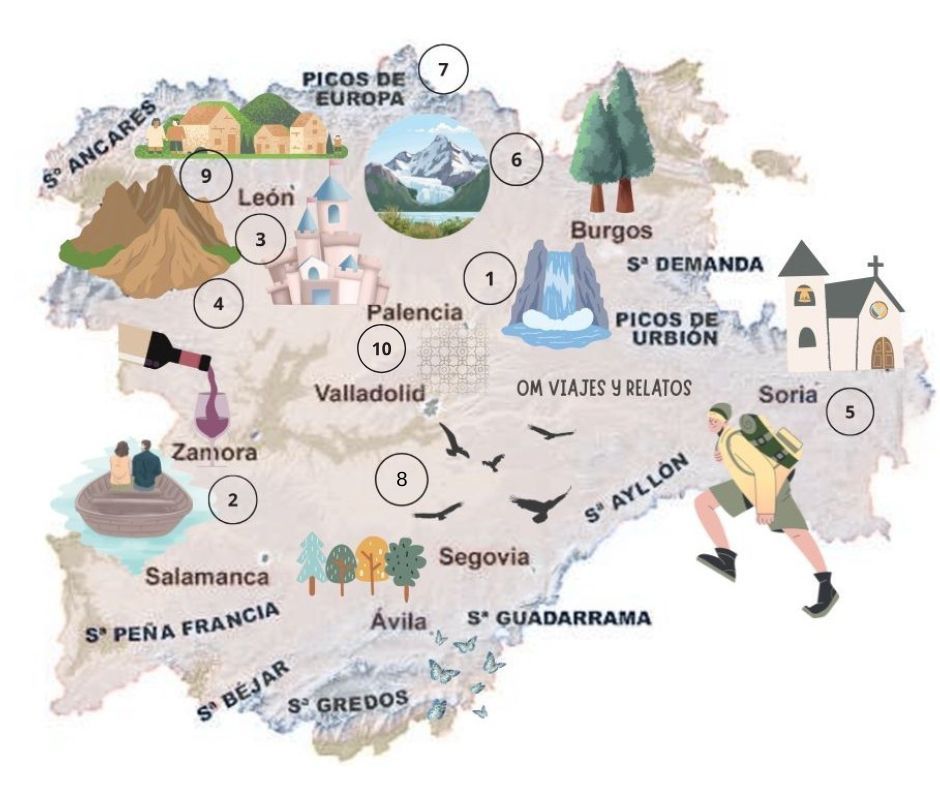 Mapa de las mejores rutas en Castilla y León