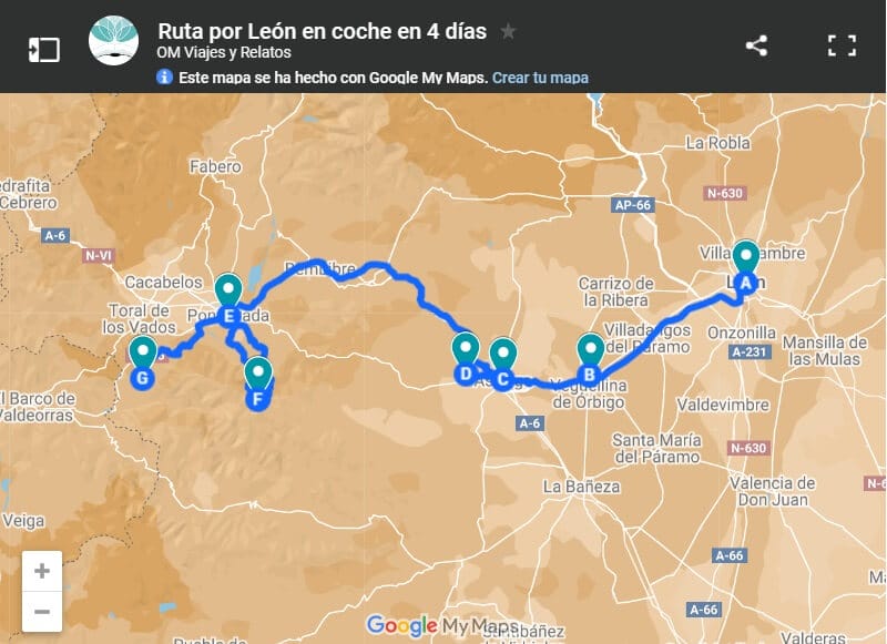 mapa-google-ruta-por-León-en-coche-en-4-días