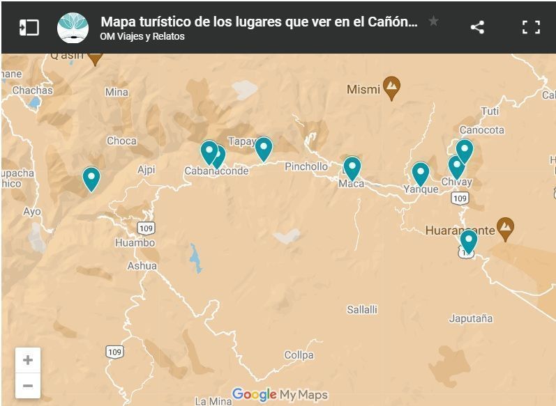 mapa-Google-de-los-lugares-que-ver-en-el-Cañón-del-Colca-en-2-días