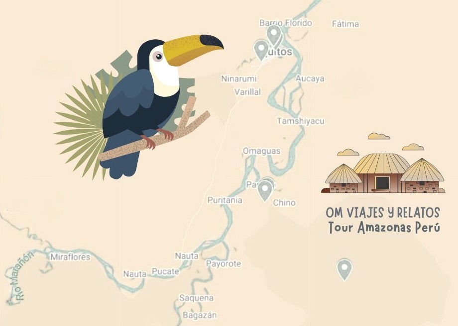 Mapa del tour por el Amazonas desde Iquitos en Perú