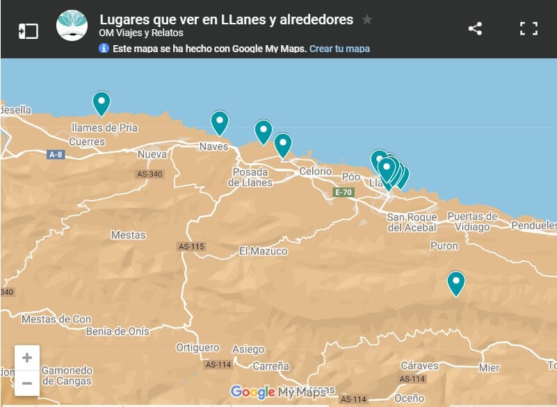 mapa-google-lugares-que-ver-en-LLanes y alrededores