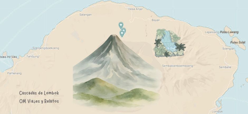 mapa de nuestra ruta a las cascadas de Lombok