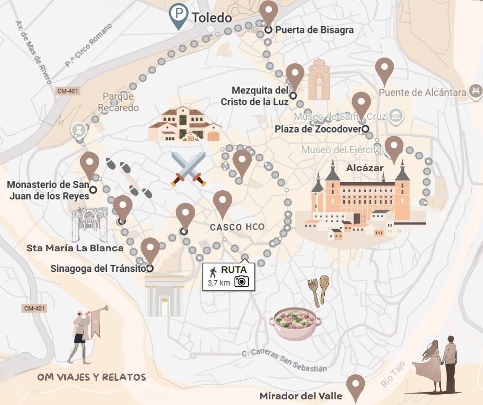 mapa turístico de las cosas que ver en Toledo en un día