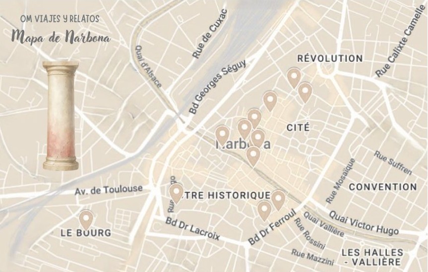 Mapa turismo Narbona con los lugares que ver