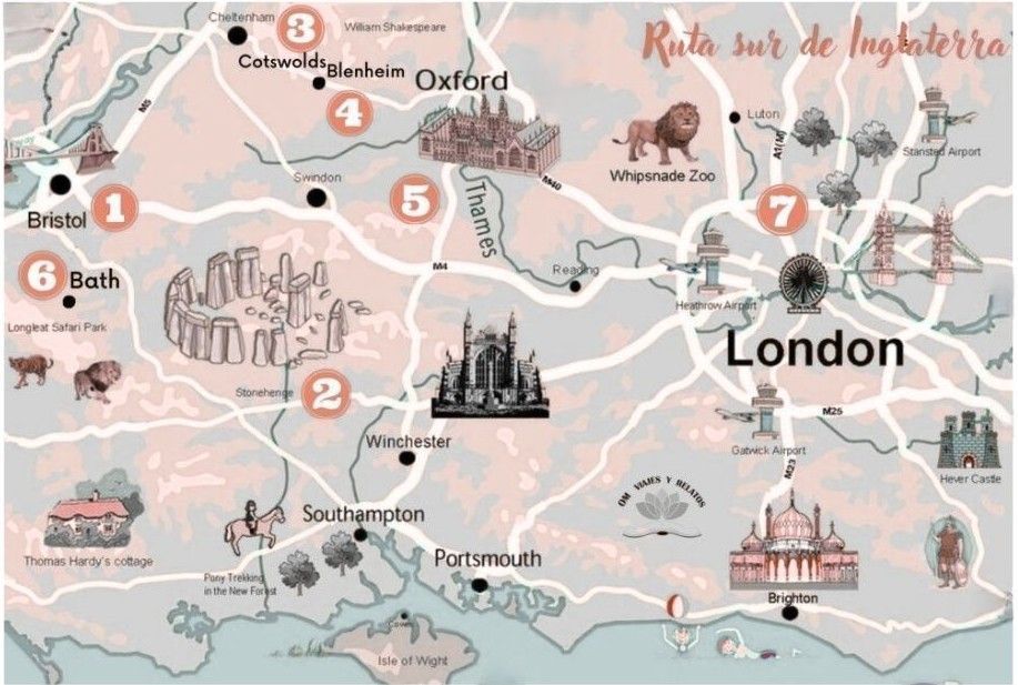 Mapa de nuestra ruta por el sur de Inglaterra en coche