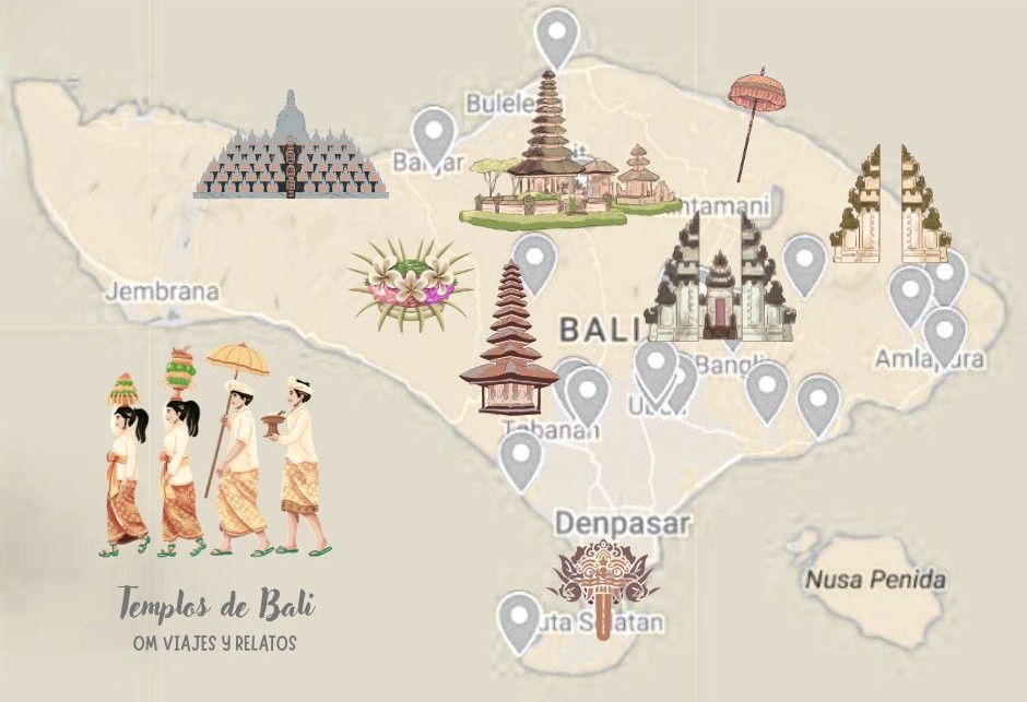 Mapa de los mejores templos de Bali