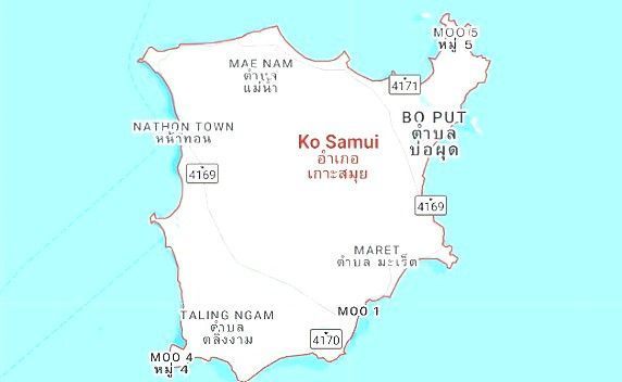 Mapa de las mejores islas de Tailandia, Koh Samui.