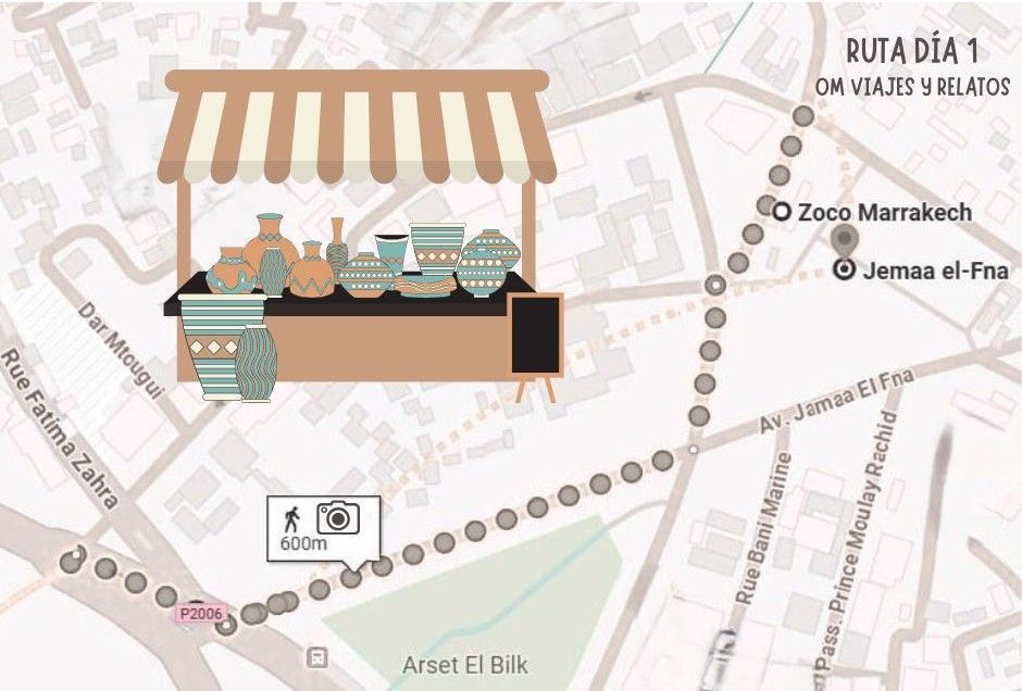 Marrakech 4 días, qué ver: Mapa del día 1.