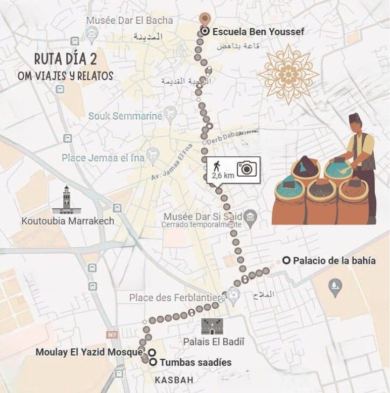 Marrakech, qué ver: Mapa del día 2.
