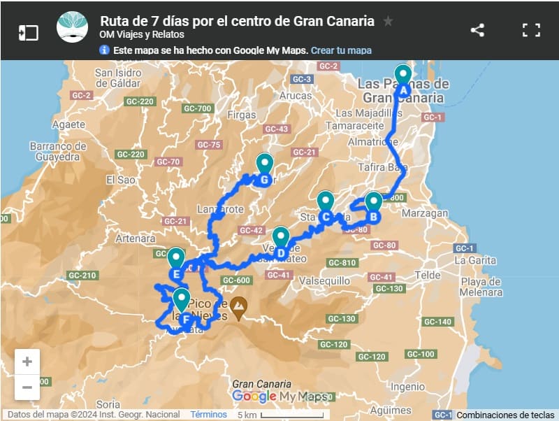 mapa-google-ruta-de-7-días-por-el-centro-de-Gran-Canaria