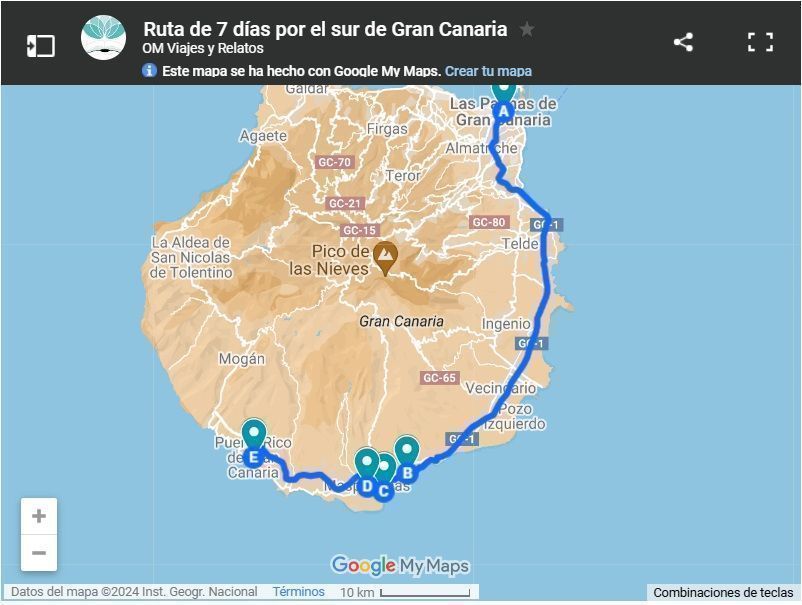 mapa-google-ruta-de-7-días-por-el-centro-de-Gran-Canaria