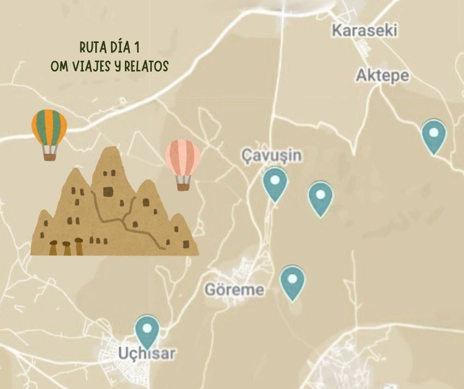 Mapa de las cosas que ver en Capadocia en 3 días, día 1