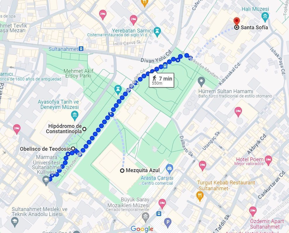 mapa-google-Estambul-en-4-días-Mapa-de-la-ruta-del-día-1