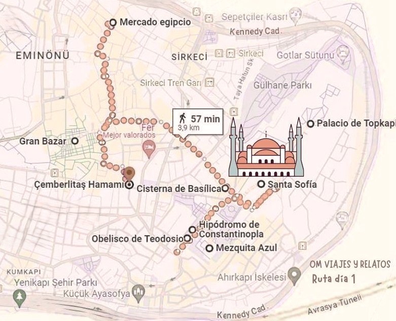 Mapa Goole maps Estambul en 2 dias, primer día