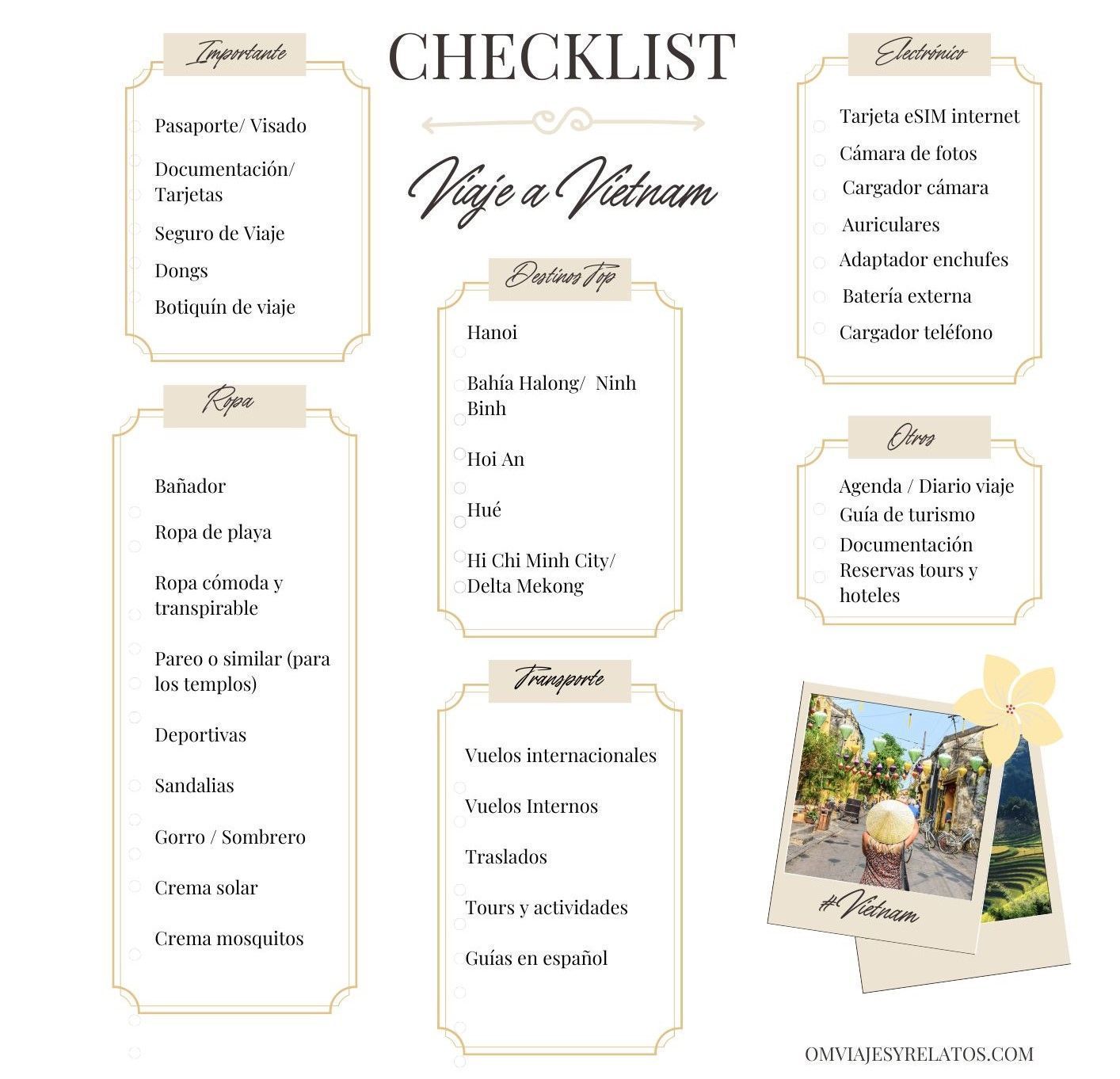 Checklist de consejos para viajar a Vietnam
