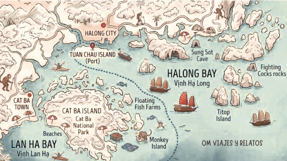 mapa de como visitar la Bahia de Halong en Vietnam