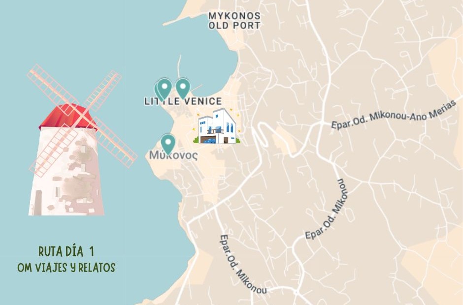 Que ver en Mykonos en 3 dias, mapa día 1