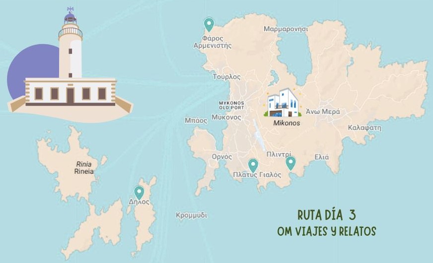 Qué ver en Mykonos en 3 días, mapa día 3