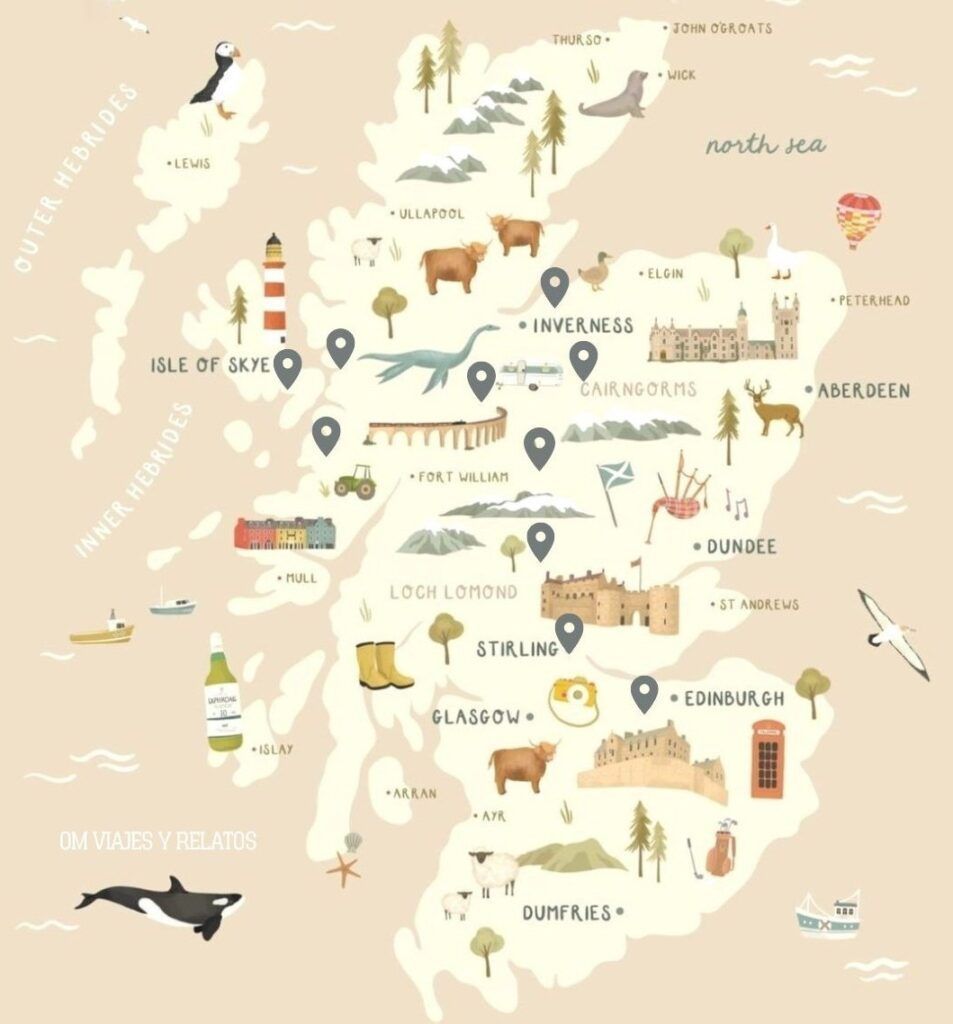 MAPA DE LOS PUNTOS DE INTERÉS DE ESCOCIA EN 7 DÍAS