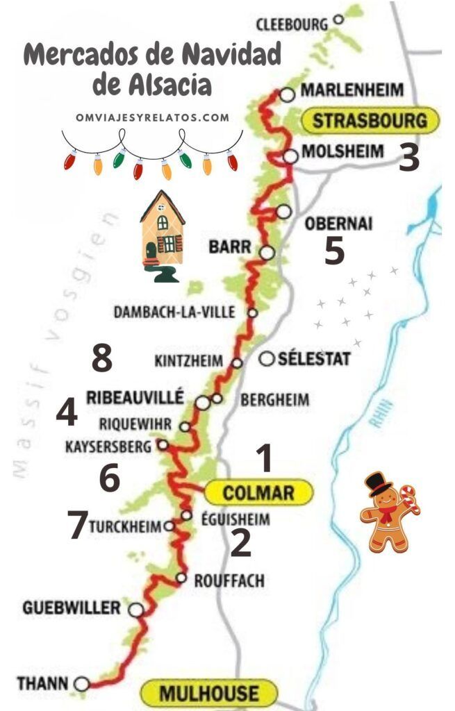 Mapa de Alsacia en Navidad
