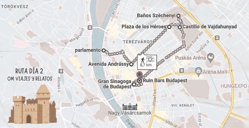 Mapa día 2 de las cosas que ver en Budapest en 3 días