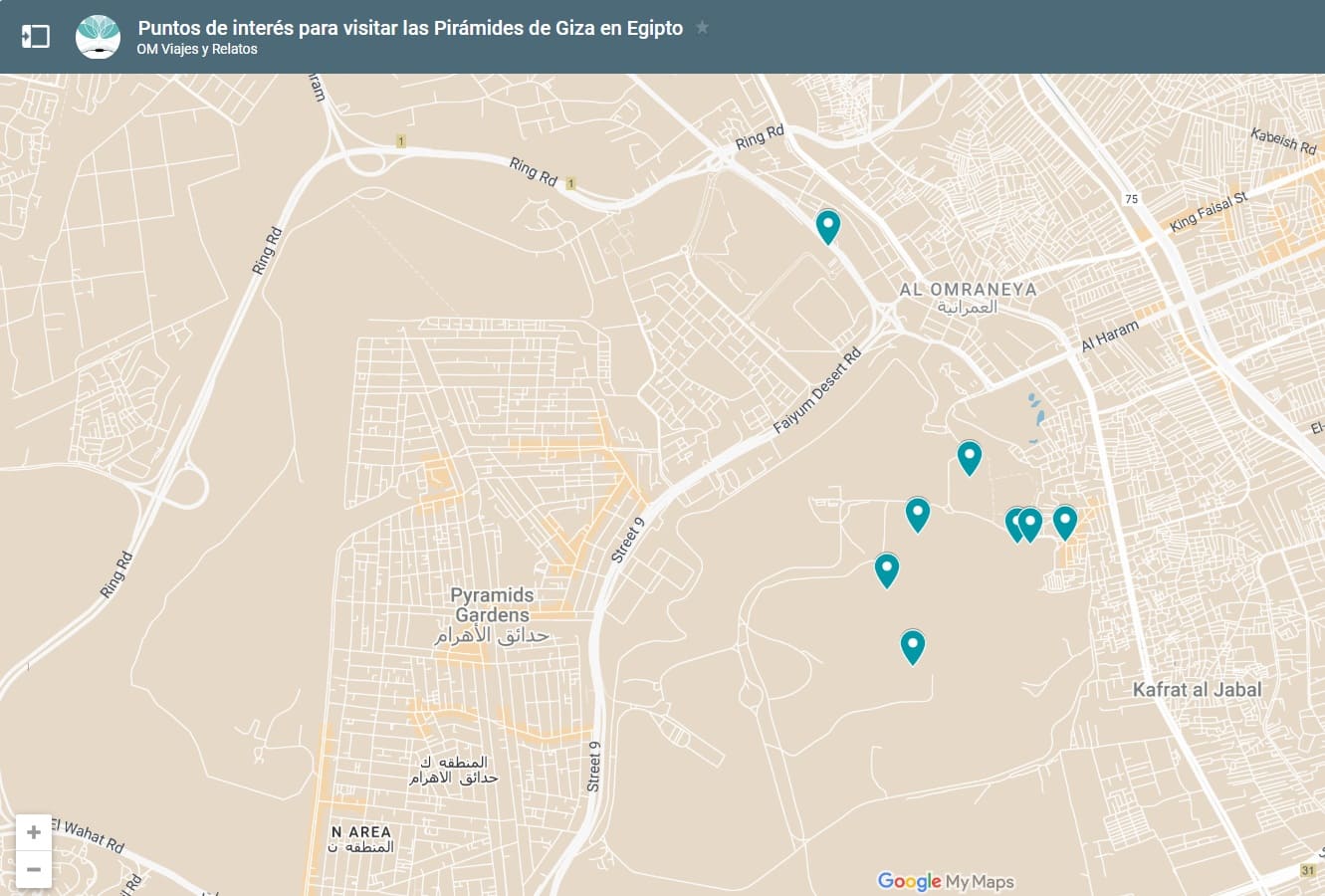 mapa-Google-puntos-de-interes-para-visitar-las-Piramides-de-Giza-en-Egipto