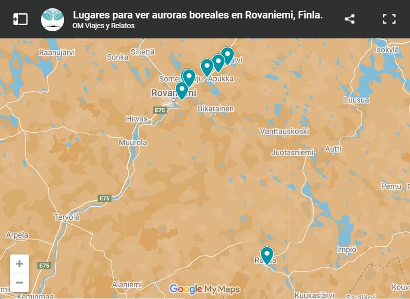 mapa-google-lugares-para-ver-auroras-boreales-en-Rovaniemi-Finlandia