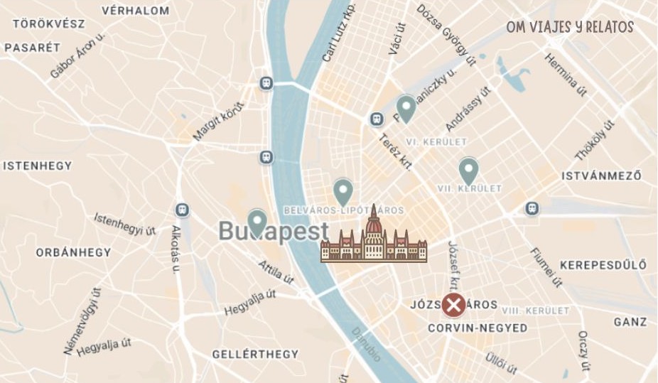 Mapa de las mejores zonas donde alojarse en Budapest y zonas a evitar