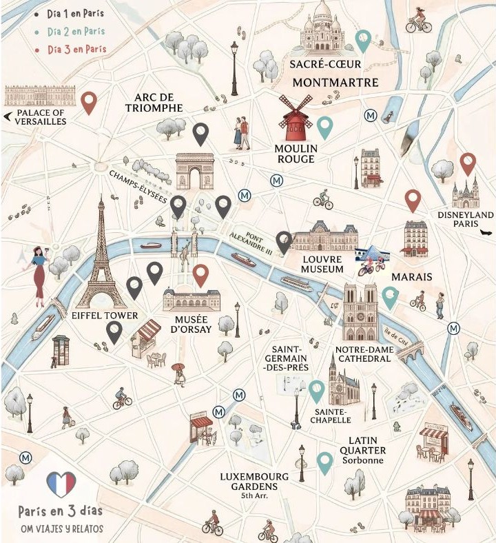 mapa turistico de que ver en Paris en 3 dias