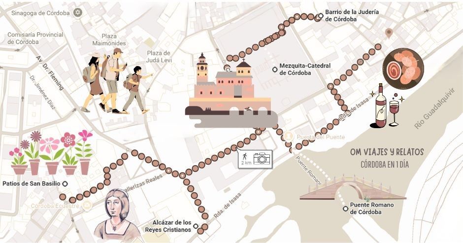 Mapa turístico de las cosas que ver en Cordoba en 1 dia