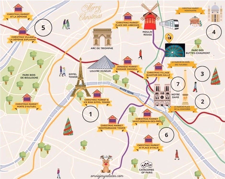 Mapa turístico de los Mejores Mercados de Navidad en Paris