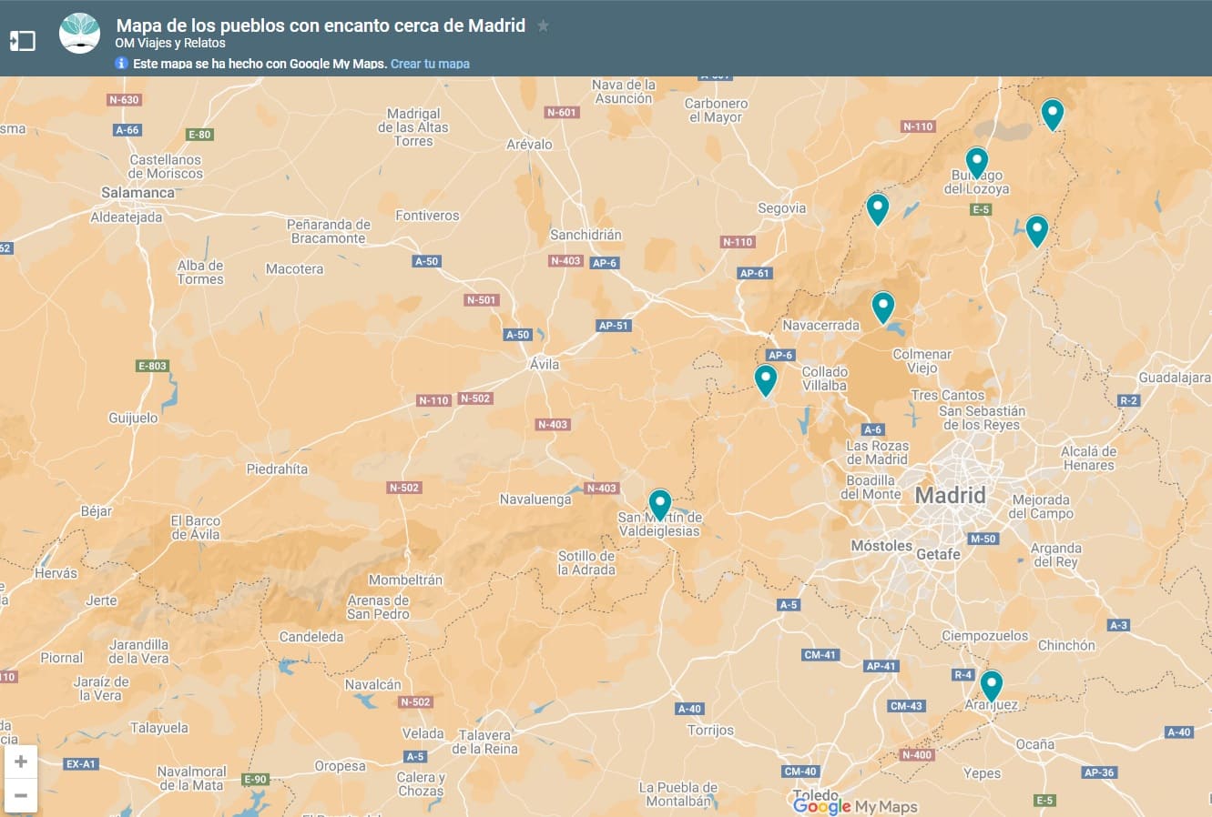 mapa-Google-de-los-pueblos-con-encanto-cerca-de-Madrid
