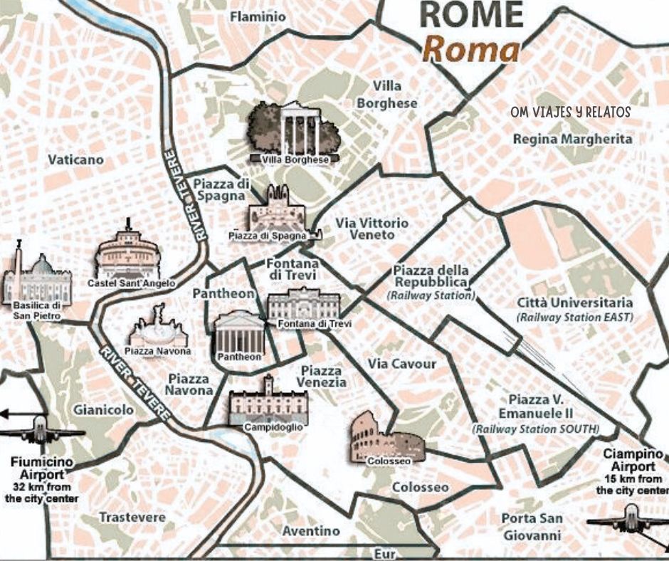 Mapa turístico de Roma a pie.