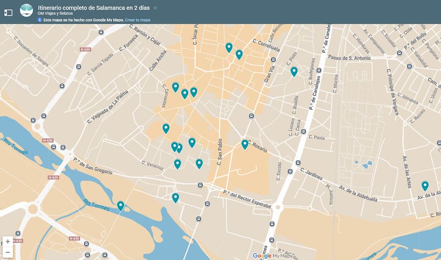 mapa-Google-itinerario-completo-de-Salamanca-en-2-dias