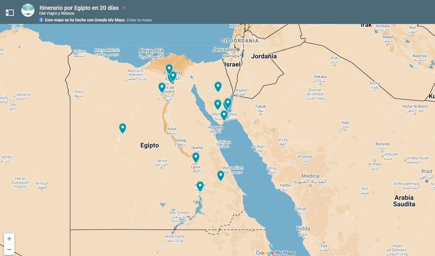 mapa-Google-itinerario-por-Egipto-en-20-días
