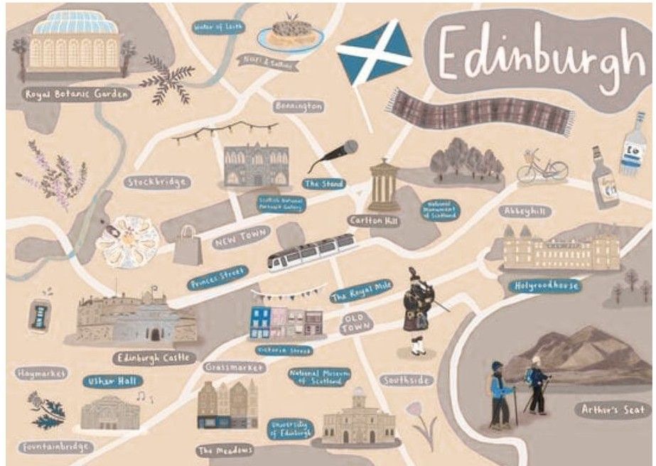Mapa de todos los imprescindibles que ver en Edimburgo en 4 días