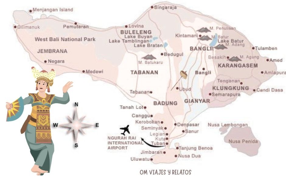 Mapa de las cosas que ver y hacer en Bali por zonas