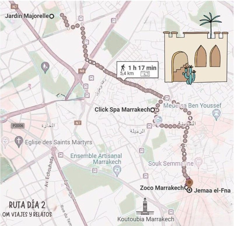 Qué ver en Marrakech en 3 días. Mapa día 2