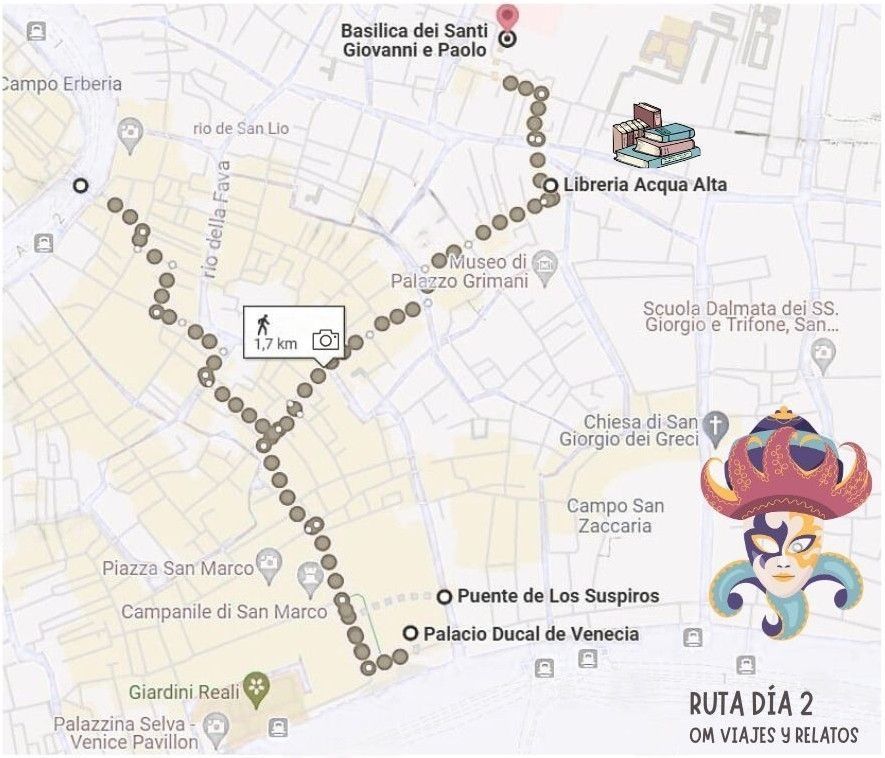 Mapa que de que ver en Venecia en 3 días, ruta día 2