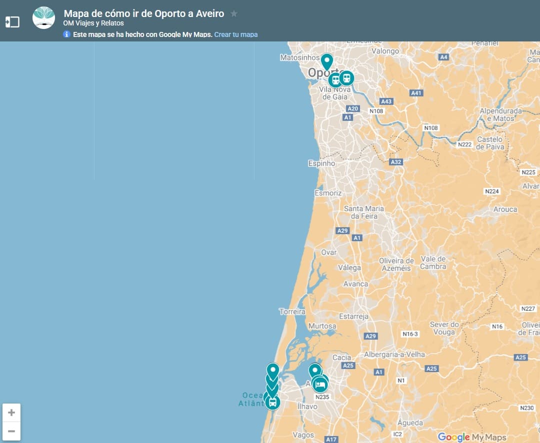 mapa-google-de-como-ir-de-Oporto-a-Aveiro