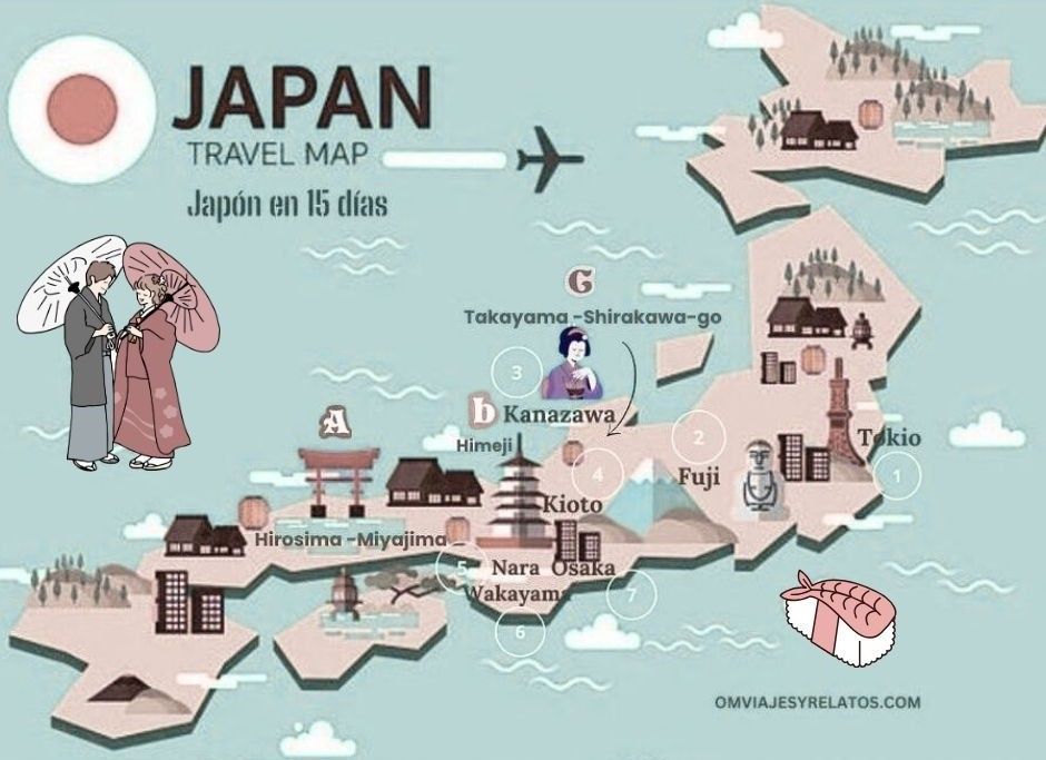 Mapa interactivo de consejos para viajar a Japon por libre