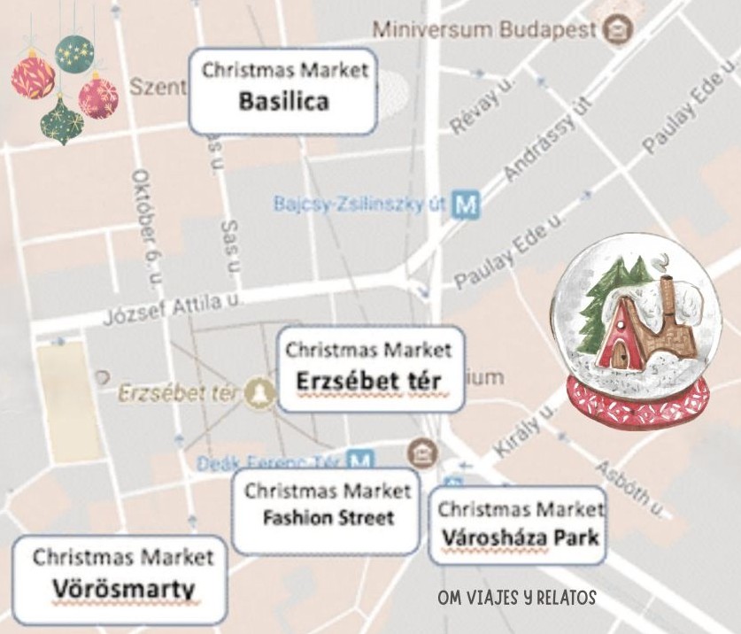 Mapa de Budapest en Navidad y mercados navideños