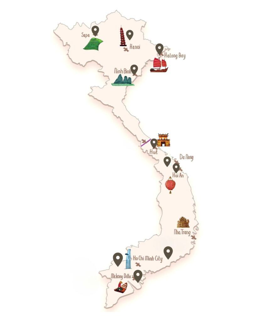 Mapa multimedia de imprescindibles de Vietnam para visitar