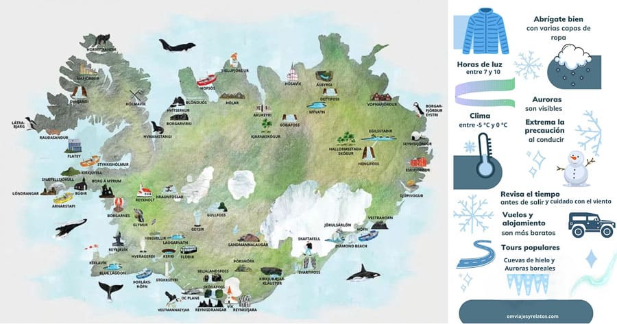 Mapa de que ver en Islandia en febrero