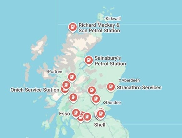 Mapa interactivo Gasolineras en Escocia
