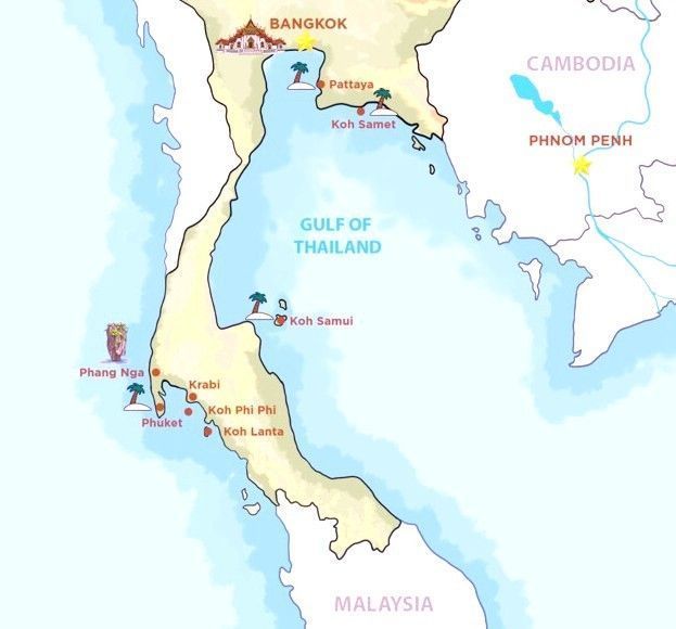 Mapa de las islas imprescindibles en Tailandia para visitar