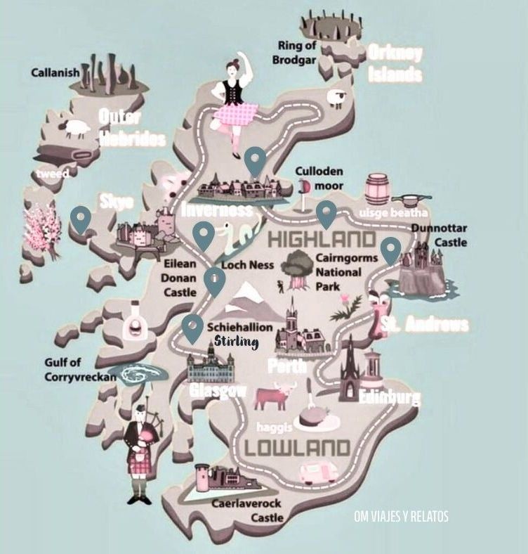 Mapa de los lugares imprescindibles que ver cerca de Edimburgo.