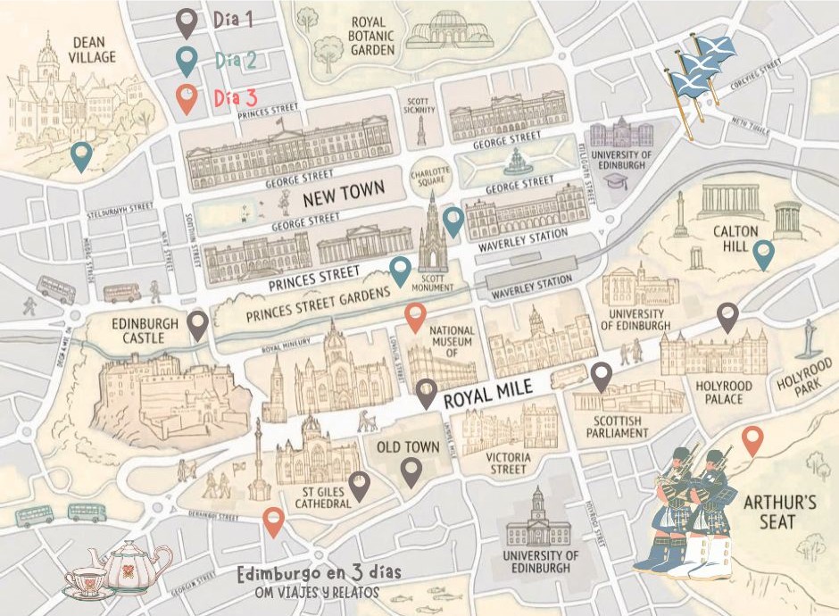 mapa de los imprescindibles que ver en Edimburgo en 3 días